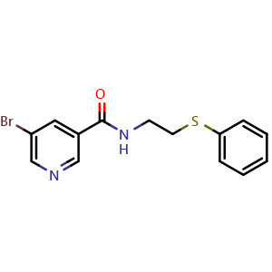 Chemical structure of 5-bromo-N-[2-(phenylsulfanyl)ethyl]pyridine-3-carboxamide , CAS 385379-86-2, AChemBlock AD289725