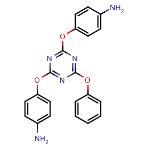 Chemical structure of 4,4'-((6-Phenoxy-1,3,5-triazine-2,4-diyl)bis(oxy))dianiline , CAS 122343-78-6, AChemBlock AD289730