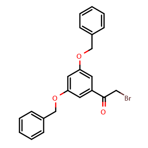 Chemical structure of 1-(3,5-Bis(benzyloxy)phenyl)-2-bromoethan-1-one , CAS 28924-18-7, AChemBlock AD289753