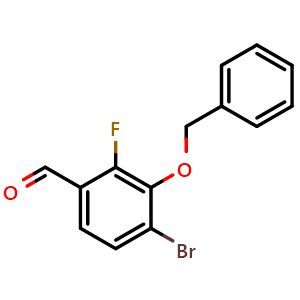 Chemical structure of 3-(Benzyloxy)-4-bromo-2-fluorobenzaldehyde , CAS 1823555-46-9, AChemBlock AD289755
