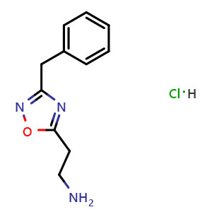 Chemical structure of 2-(3-Benzyl-1,2,4-oxadiazol-5-yl)ethanamine hydrochloride , CAS 1185301-34-1, AChemBlock AD289775