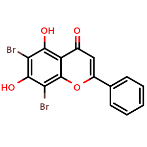 Chemical structure of 6,8-dibromo-5,7-dihydroxy-2-phenyl-4H-chromen-4-one , CAS 162706-87-8, AChemBlock AD289789
