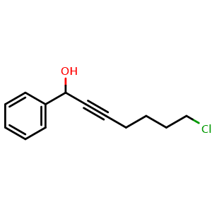 Chemical structure of 7-chloro-1-phenylhept-2-yn-1-ol , CAS 18215-76-4, AChemBlock AD289806