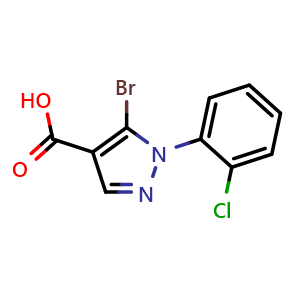 Chemical structure of 5-Bromo-1-(2-chlorophenyl)-1H-pyrazole-4-carboxylic acid , CAS 1399655-37-8, AChemBlock AD289822