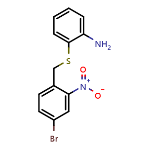 Chemical structure of 2-[(4-Bromo-2-nitrobenzyl)thio]aniline , CAS 1714732-67-8, AChemBlock AD289823