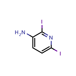 Chemical structure of 2,6-Diiodopyridin-3-amine , CAS 383131-50-8, AChemBlock AD289850