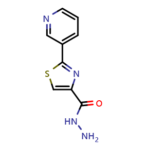 Chemical structure of 2-(Pyridin-3-yl)thiazole-4-carbohydrazide , CAS 874784-24-4, AChemBlock AD289859