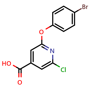 Chemical structure of 2-(4-Bromophenoxy)-6-chloropyridine-4-carboxylic acid , CAS 773099-34-6, AChemBlock AD289868