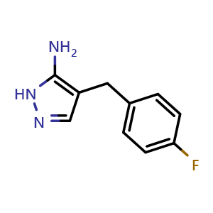 Chemical structure of 4-(4-Fluorobenzyl)-1H-pyrazol-5-amine , CAS 775260-54-3, AChemBlock AD289887