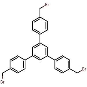 Chemical structure of 4,4''-Bis(bromomethyl)-5'-(4-(bromomethyl)phenyl)-1,1':3',1''-terphenyl , CAS 42837-44-5, AChemBlock AD289889
