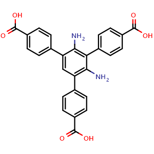 Chemical structure of 2',4'-Diamino-5'-(4-carboxyphenyl)-[1,1':3',1''-terphenyl]-4,4''-dicarboxylic acid , CAS 1842393-51-4, AChemBlock AD289914