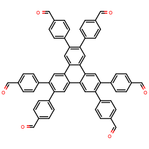 Chemical structure of 4,4',4'',4''',4'''',4'''''-(Triphenylene-2,3,6,7,10,11-hexayl)hexabenzaldehyde , CAS 2377615-30-8, AChemBlock AD289930