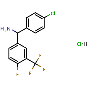 Chemical structure of (4-Chlorophenyl)[4-fluoro-3-(trifluoromethyl)phenyl]methanamine hydrochloride , CAS 2243509-22-8, AChemBlock AD289935