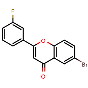Chemical structure of 6-bromo-2-(3-fluorophenyl)-4H-chromen-4-one , CAS 213894-73-6, AChemBlock AD289964