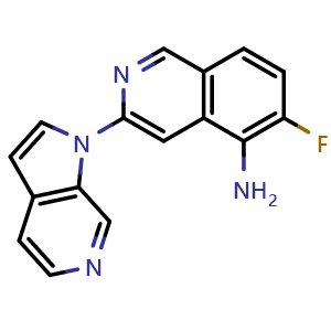 Chemical structure of 6-fluoro-3-(pyrrolo[2,3-c]pyridin-1-yl)isoquinolin-5-amine , CAS 1841078-87-2, AChemBlock AD289982
