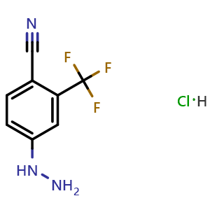 Chemical structure of 4-Hydrazinyl-2-(trifluoromethyl)benzonitrile hydrochloride , CAS 1023649-53-7, AChemBlock AD289998