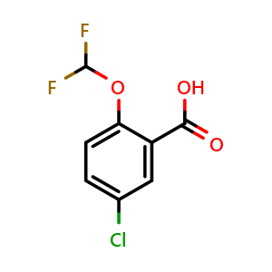 Chemical structure of 5-Chloro-2-(difluoromethoxy)benzoic acid , CAS 773869-44-6, AChemBlock AD290012