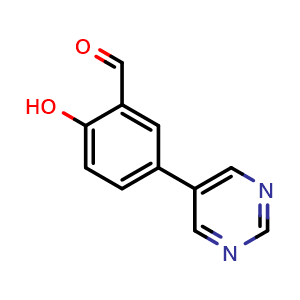Chemical structure of 2-Hydroxy-5-(5-Pyrimidinyl)benzaldehyde , CAS 893737-59-2, AChemBlock AD290016