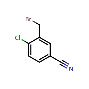Chemical structure of 3-(Bromomethyl)-4-chlorobenzonitrile , CAS 1021871-37-3, AChemBlock AD290029