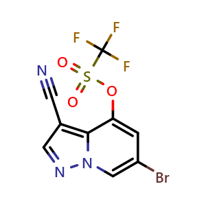 Chemical structure of 6-bromo-3-cyanopyrazolo[1,5-a]pyridin-4-yl trifluoromethanesulfonate , CAS 2222756-23-0, AChemBlock AD290078