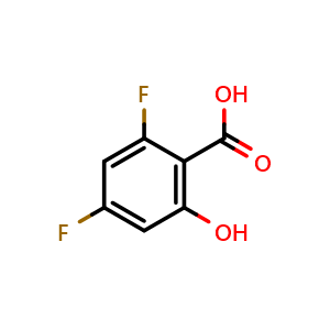 Chemical structure of 2,4-Difluoro-6-hydroxybenzoic acid , CAS 189283-54-3, AChemBlock AD290111
