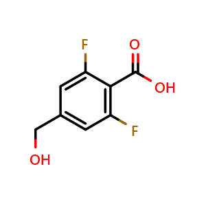 Chemical structure of 2,6-Difluoro-4-(hydroxymethyl)benzoic acid , CAS 1378805-89-0, AChemBlock AD290117