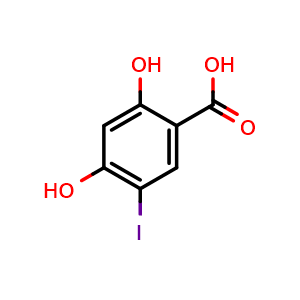 Chemical structure of 2,4-dihydroxy-5-iodobenzoic acid , CAS 856106-63-3, AChemBlock AD290142