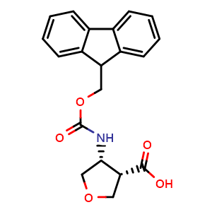Chemical structure of (3S,4R)-4-(Fmoc-amino)tetrahydrofuran-3-carboxylic acid , CAS 2227255-92-5, AChemBlock AD290162