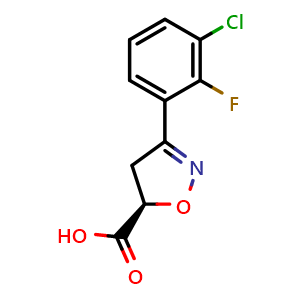 Chemical structure of (R)-3-(3-chloro-2-fluorophenyl)-4,5-dihydroisoxazole-5-carboxylic acid , CAS 1629981-48-1, AChemBlock AD290166