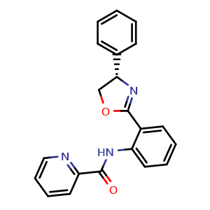 Chemical structure of (S)-N-(2-(4-Phenyl-4,5-dihydrooxazol-2-yl)phenyl)picolinamide , CAS 2411327-94-9, AChemBlock AD290169