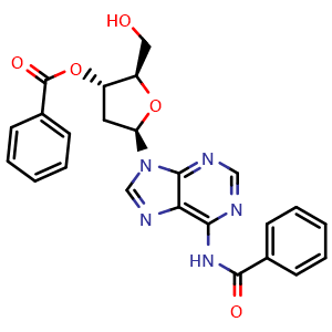 Chemical structure of (2r,3s,5r)-5-(6-Benzamido-9h-purin-9-yl)-2-(hydroxymethyl)tetrahydrofuran-3-yl benzoate , CAS 51549-54-3, AChemBlock AD290170
