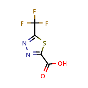Chemical structure of 5-(Trifluoromethyl)-1,3,4-thiadiazole-2-carboxylic acid , CAS 1260665-07-3, AChemBlock AD290172