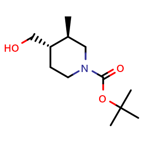 Chemical structure of [(3R,4S)-1-Boc-3-methyl-4-piperidyl]methanol , CAS 3077523-85-1, AChemBlock AD290199