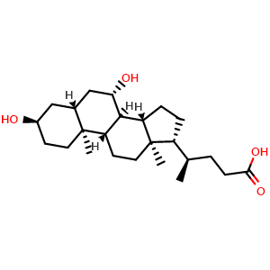 Chemical structure of (3α,5α,7beta)-3,7-Dihydroxycholan-24-oic acid , CAS 105227-28-9, AChemBlock AD290205