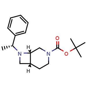 Chemical structure of (1S,6R)-3-Boc-8-[(R)-1-phenylethyl]-3,8-diazabicyclo[4.2.0]octane , CAS 923956-64-3, AChemBlock AD290212