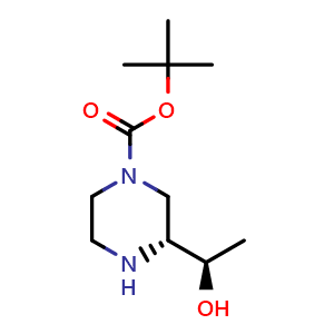 Chemical structure of tert-Butyl (R)-3-((R)-1-hydroxyethyl)piperazine-1-carboxylate , CAS 2361919-56-2, AChemBlock AD290221