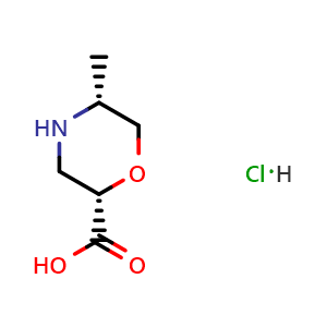Chemical structure of (2S,5R)-5-Methylmorpholine-2-carboxylic acid hydrochloride , CAS 3069760-28-4, AChemBlock AD290236