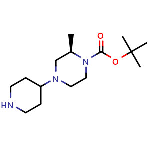 Chemical structure of tert-butyl (2R)-2-methyl-4-(4-piperidyl)piperazine-1-carboxylate , CAS 3075211-14-9, AChemBlock AD290237