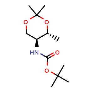 Chemical structure of tert-Butyl ((4R,5S)-2,2,4-trimethyl-1,3-dioxan-5-yl)carbamate , CAS 1932023-27-2, AChemBlock AD290252