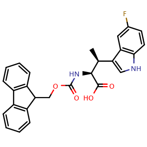Chemical structure of (2S,3S)-2-({[(9H-fluoren-9-yl)methoxy]carbonyl}amino)-3-(5-fluoro-1H-indol-3-yl)butanoic acid , CAS 3012560-44-7, AChemBlock AD290256