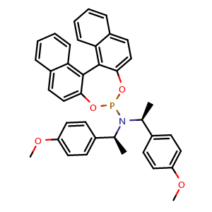 Chemical structure of (11bS)-N,N-Bis[(1S)-1-(4-methoxyphenyl)ethyl]-dinaphtho[2,1-d:1′,2′-f][1,3,2]dioxaphosphepin-4-amine , CAS 850796-15-5, AChemBlock AD290258
