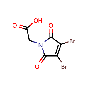 Chemical structure of 2-(3,4-Dibromo-2,5-dioxo-2,5-dihydro-1H-pyrrol-1-yl)acetic acid , CAS 2098488-30-1, AChemBlock AD290281