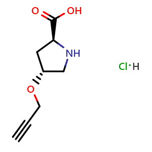 Chemical structure of (2S,4R)-4-prop-2-ynoxypyrrolidine-2-carboxylic acid hydrochloride , CAS 1823143-83-4, AChemBlock AD290288