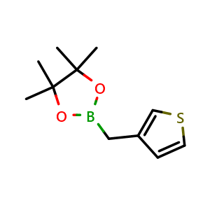 Chemical structure of 4,4,5,5-Tetramethyl-2-(thiophen-3-ylmethyl)-1,3,2-dioxaborolane , CAS 1444010-65-4, AChemBlock AD290304