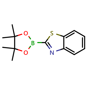 Chemical structure of 2-(4,4,5,5-tetramethyl-1,3,2-dioxaborolan-2-yl)benzo[d]thiazole , CAS 1316275-48-5, AChemBlock AD290307