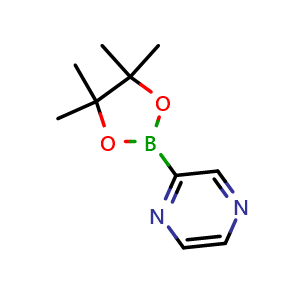Chemical structure of 2-(4,4,5,5-tetramethyl-1,3,2-dioxaborolan-2-yl)pyrazine , CAS 1083179-99-0, AChemBlock AD290311