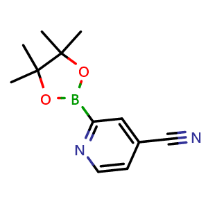 Chemical structure of 2-(4,4,5,5-tetramethyl-1,3,2-dioxaborolan-2-yl)pyridine-4-carbonitrile , CAS 1256359-18-8, AChemBlock AD290313