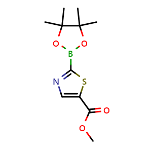 Chemical structure of methyl 2-(4,4,5,5-tetramethyl-1,3,2-dioxaborolan-2-yl)thiazole-5-carboxylate , CAS 1356944-31-4, AChemBlock AD290314