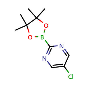 Chemical structure of 5-chloro-2-(4,4,5,5-tetramethyl-1,3,2-dioxaborolan-2-yl)pyrimidine , CAS 2750118-51-3, AChemBlock AD290316