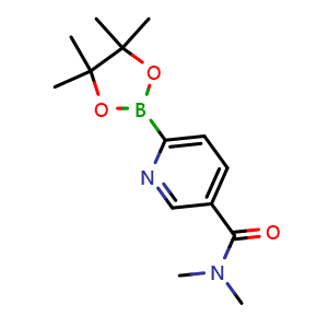 Chemical structure of N,N-dimethyl-6-(4,4,5,5-tetramethyl-1,3,2-dioxaborolan-2-yl)pyridine-3-carboxamide , CAS 2962796-30-9, AChemBlock AD290317